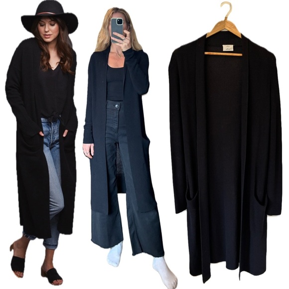 Wilfred Sweaters - Wilfred Aritzia Black Knit Woven Crochet Layering Cardigan Robe Duster Sweater
